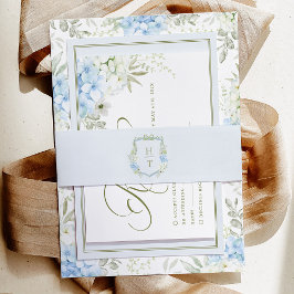Cintas Para Invitaciones Blue Hydrangea Crest Wedding Monogram