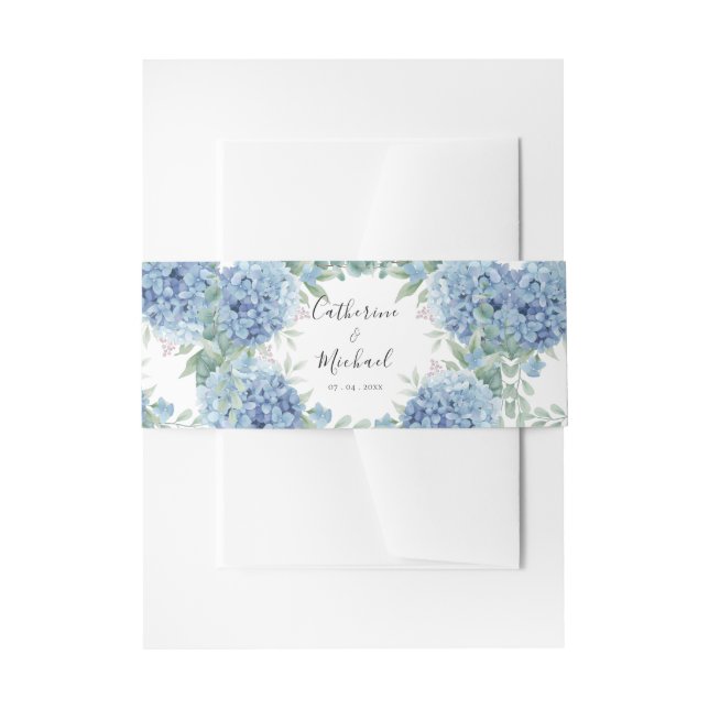 Cintas Para Invitaciones Blue Hydrangea Floral Wedding  (Anverso Ejemplo)