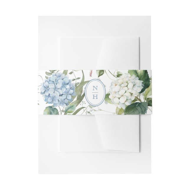 Cintas Para Invitaciones Blue Hydrangea Monogram Wedding Invitation Belly (Anverso Ejemplo)