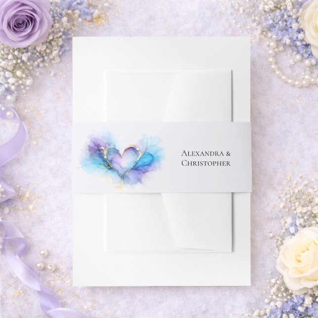 Cintas Para Invitaciones Blue Purple Gold Abstract Heart Wedding  (Subido por el creador)