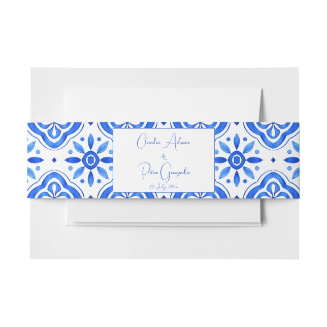 Cintas Para Invitaciones Blue Tiles Bougainvillea lemons elegante boda (Anverso Ejemplo)