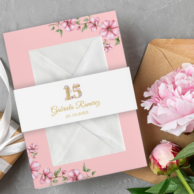 Cintas Para Invitaciones Blush Pink Golden Mis Quince Quinceañera (Subido por el creador)