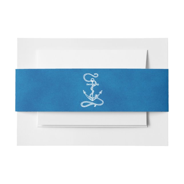 Cintas Para Invitaciones Boda acuarela azul de la marina de anclaje náutico (Anverso Ejemplo)
