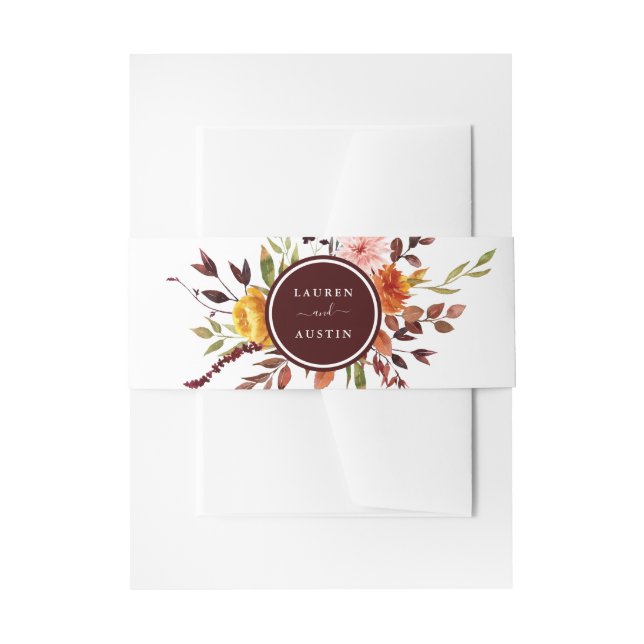 Cintas Para Invitaciones Boda acuarela de otoño jardín Borgoña  (Anverso Ejemplo)