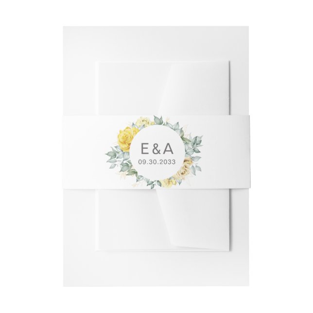 Cintas Para Invitaciones Boda acuarela de rosas amarillas contemporáneas (Anverso Ejemplo)