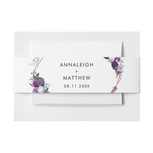 Cintas Para Invitaciones Boda acuarela morado floral (Anverso Ejemplo)