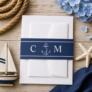 Cintas Para Invitaciones Boda Ancla Monograma Náutico de la Marina Blanco