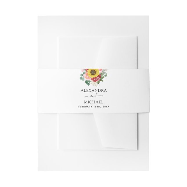 Cintas Para Invitaciones Boda Aquarela de Girasoles Eucalipto Campestre (Anverso Ejemplo)