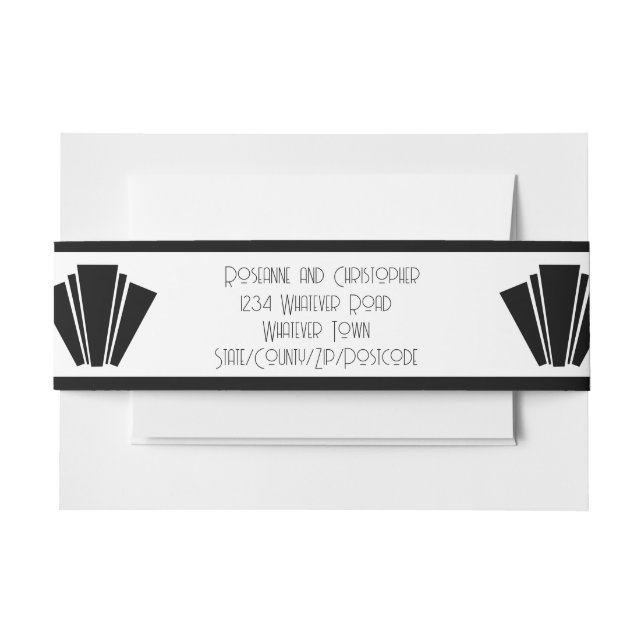 Cintas Para Invitaciones Boda Art Deco Negro Y Blanco (Anverso Ejemplo)