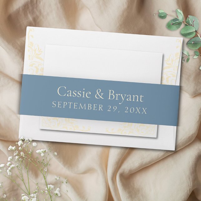 Cintas Para Invitaciones Boda artificial con mantequilla amarilla de la ven (Vintage butter yellow and dusty blue romantic wedding invitation belly bands)