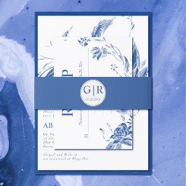 Cintas Para Invitaciones Boda azul de iniciales sencillas y elegantes