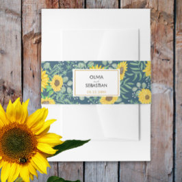 Cintas Para Invitaciones Boda azul de la Marina de los girasoles amarillos