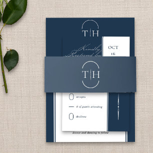 Cintas Para Invitaciones Boda azul de la Marina de los Iniciales Monogramad