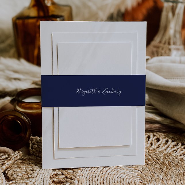 Cintas Para Invitaciones Boda azul de la Marina de Script Moderno (Subido por el creador)