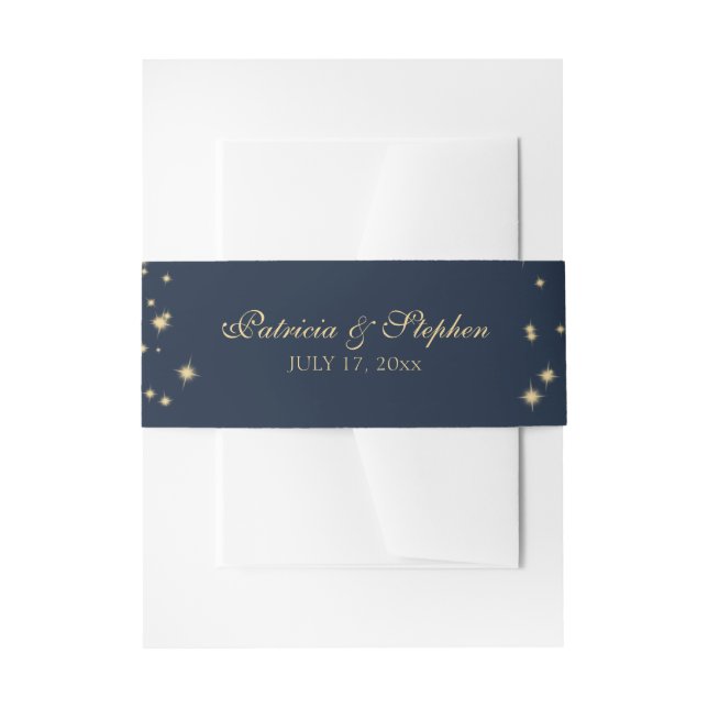 Cintas Para Invitaciones Boda azul de la Marina del cielo estrellado de Mid (Anverso Ejemplo)