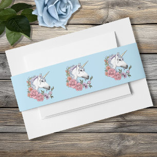 Cintas Para Invitaciones Boda azul de las flores rosadas de unicornio blanc