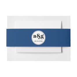 Cintas Para Invitaciones Boda azul elegante de iniciales negras simples