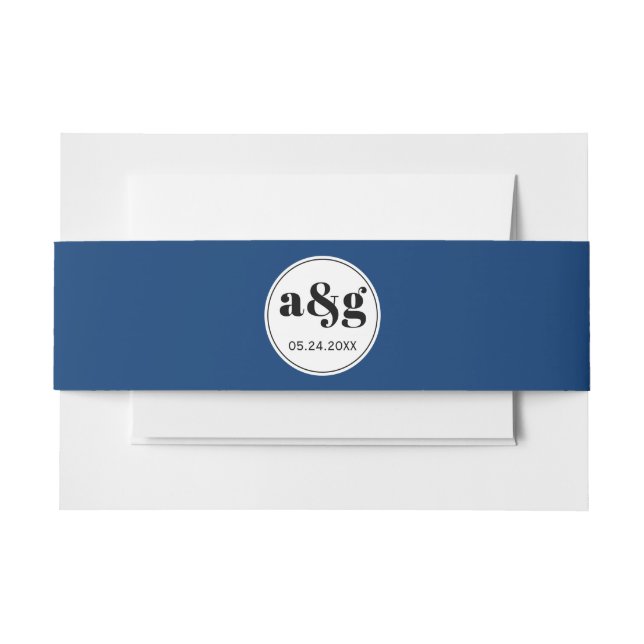 Cintas Para Invitaciones Boda azul elegante de iniciales negras simples (Anverso Ejemplo)
