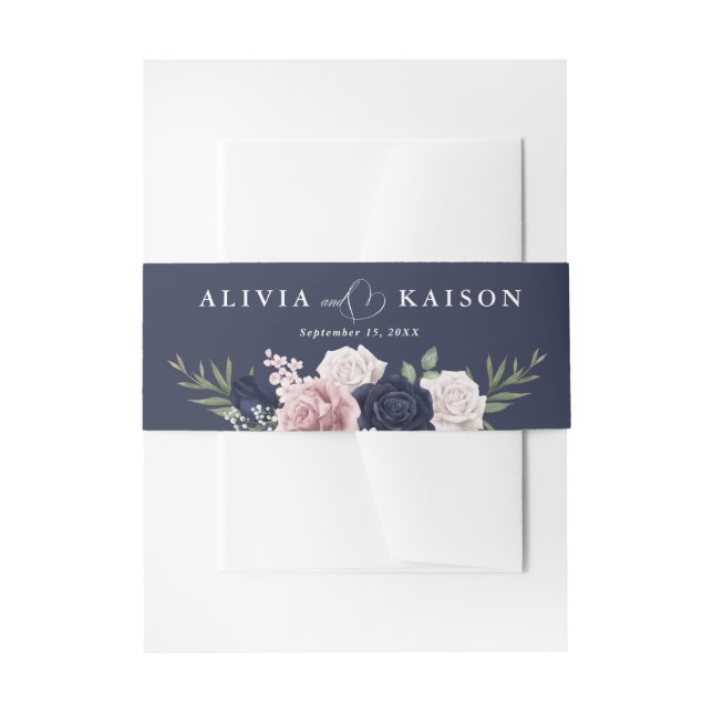 Cintas Para Invitaciones boda azul elegante de la Marina de Rubor (Anverso Ejemplo)