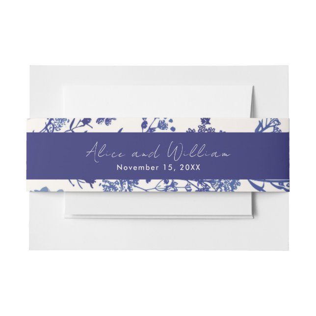 Cintas Para Invitaciones Boda azul índigo (Anverso Ejemplo)