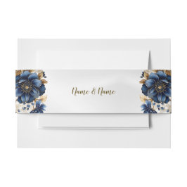 Cintas Para Invitaciones Boda Azul Marino Blanco Floral Dorado Plateado