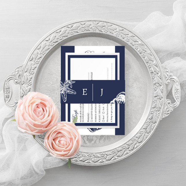 Cintas Para Invitaciones Boda azul marino oscuro clásico oceánico náutico (Subido por el creador)