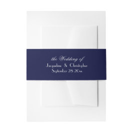 Cintas Para Invitaciones Boda Azul Marino Simple Elegante Escritura Blanca