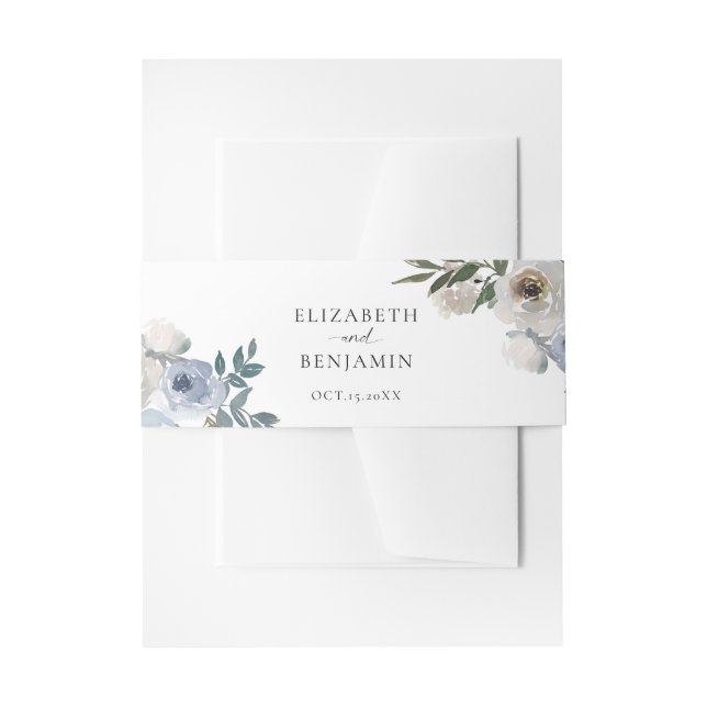 Cintas Para Invitaciones Boda azul turbio guión elegante floral rústico (Anverso Ejemplo)