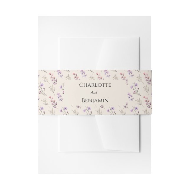Cintas Para Invitaciones Boda Beige de flor silvestre moderna (Anverso Ejemplo)