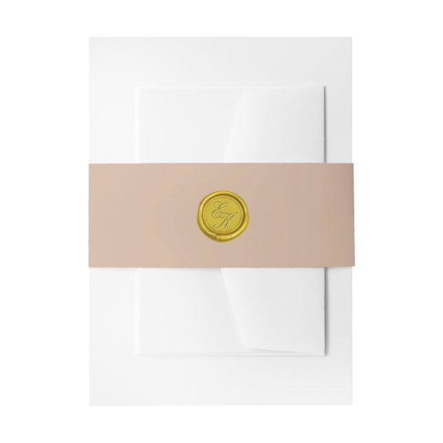Cintas Para Invitaciones Boda beige del oro del monograma del sello (Anverso Ejemplo)
