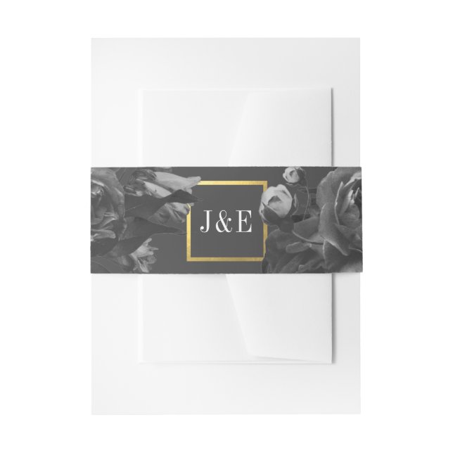 Cintas Para Invitaciones Boda Black Gold Rose Bouquet (Anverso Ejemplo)
