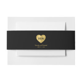 Cintas Para Invitaciones Boda Black Monogram Faux Gold Heart
