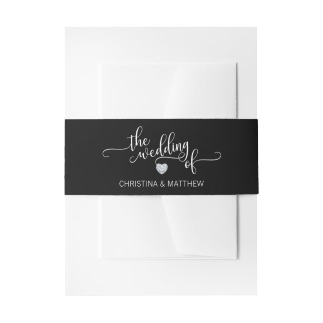 Cintas Para Invitaciones Boda blanca negra personalizada del corazón del (Anverso Ejemplo)
