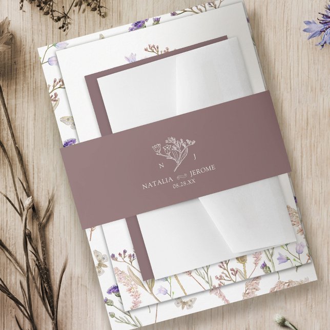 Cintas Para Invitaciones Boda blanco marrón de flor silvestre simple (Subido por el creador)