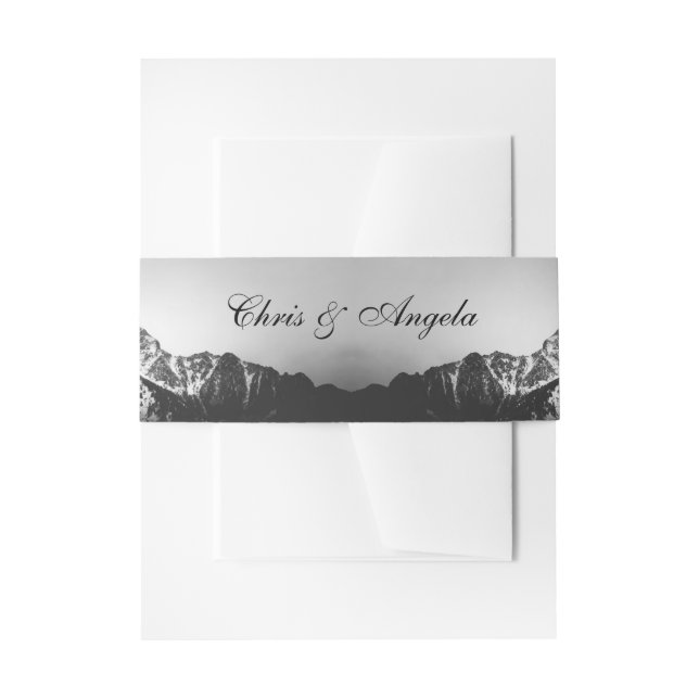 Cintas Para Invitaciones Boda blanco y negro bajo las montañas (Anverso Ejemplo)