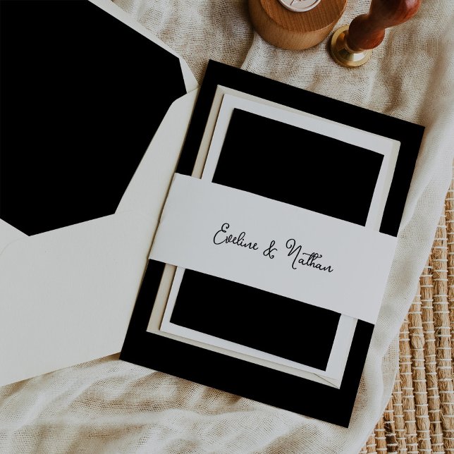 Cintas Para Invitaciones Boda blanco y negro dulce y caprichoso (A sweet and elegant, black and white belly band)