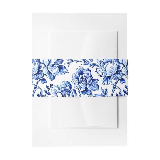 Cintas Para Invitaciones Boda Blue Floral Toile (Anverso Ejemplo)