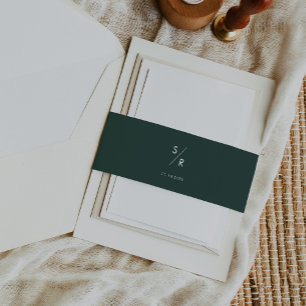 Cintas Para Invitaciones Boda Boho Chic con Monograma Verde Esmeralda