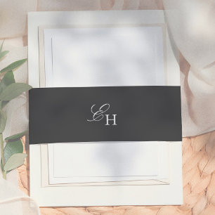 Cintas Para Invitaciones Boda Boho Minimalista Monograma Negro y Blanco
