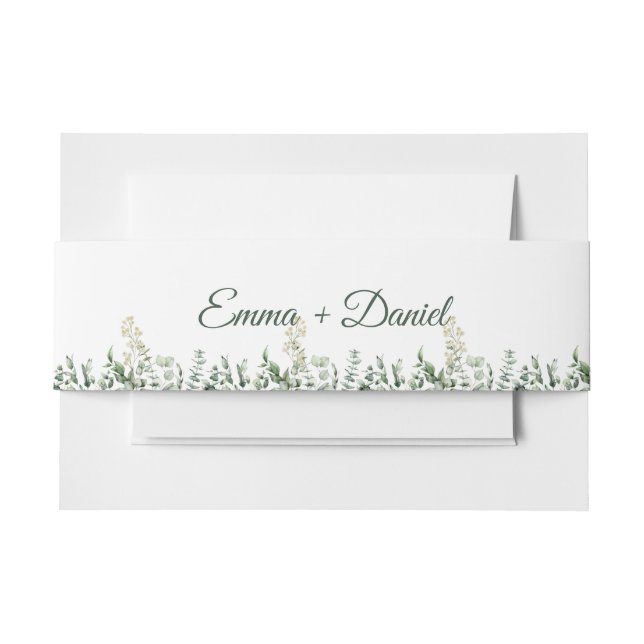 Cintas Para Invitaciones Boda botánica de eucalipto y flores blancas (Anverso Ejemplo)