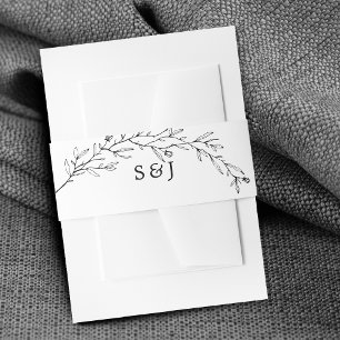 Cintas Para Invitaciones Boda Botánica en Blanco y Negro Dibujada a Mano