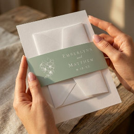 Cintas Para Invitaciones Boda Botánica Simple y Elegante Verde Salvia