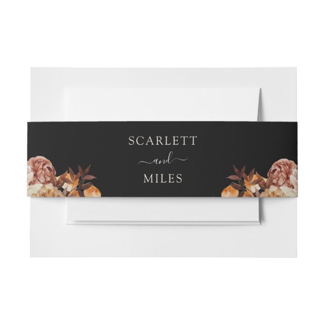 Cintas Para Invitaciones Boda Botánico de acuarela de caída negra (Anverso Ejemplo)