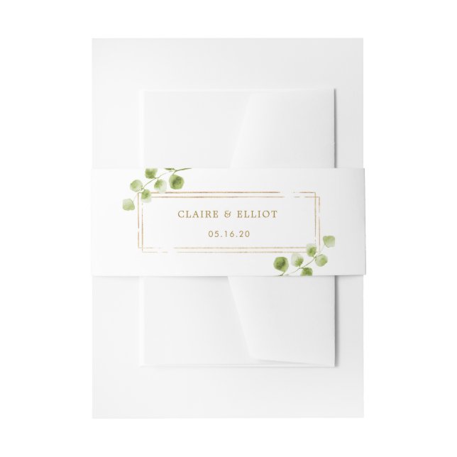 Cintas Para Invitaciones Boda Botánico de Oro Verde (Anverso Ejemplo)