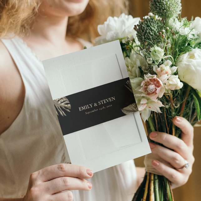 Cintas Para Invitaciones Boda Botánico Moderno Negro y Oro Elegante (Subido por el creador)