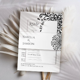 Cintas Para Invitaciones Boda brillante blanco y negro caprichoso