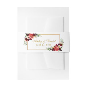 Cintas Para Invitaciones Boda Burgundy Floral Gold Boho