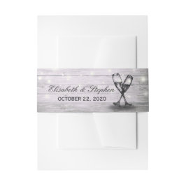 Cintas Para Invitaciones Boda Champagne Glasses Rustic Wood String Light