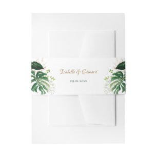 Cintas Para Invitaciones Boda Chic Dorado y Verde Tropical Hojas de Monster