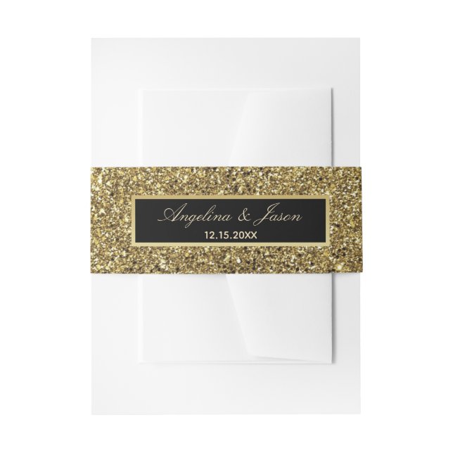 Cintas Para Invitaciones Boda Chic Negra y Dorada (Anverso Ejemplo)